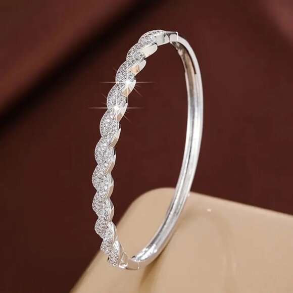 14K White Gold Womens 2ct Diamond Bangle Bracelet 14 K Sterling Silver Jewelry - Picture 5 of 7